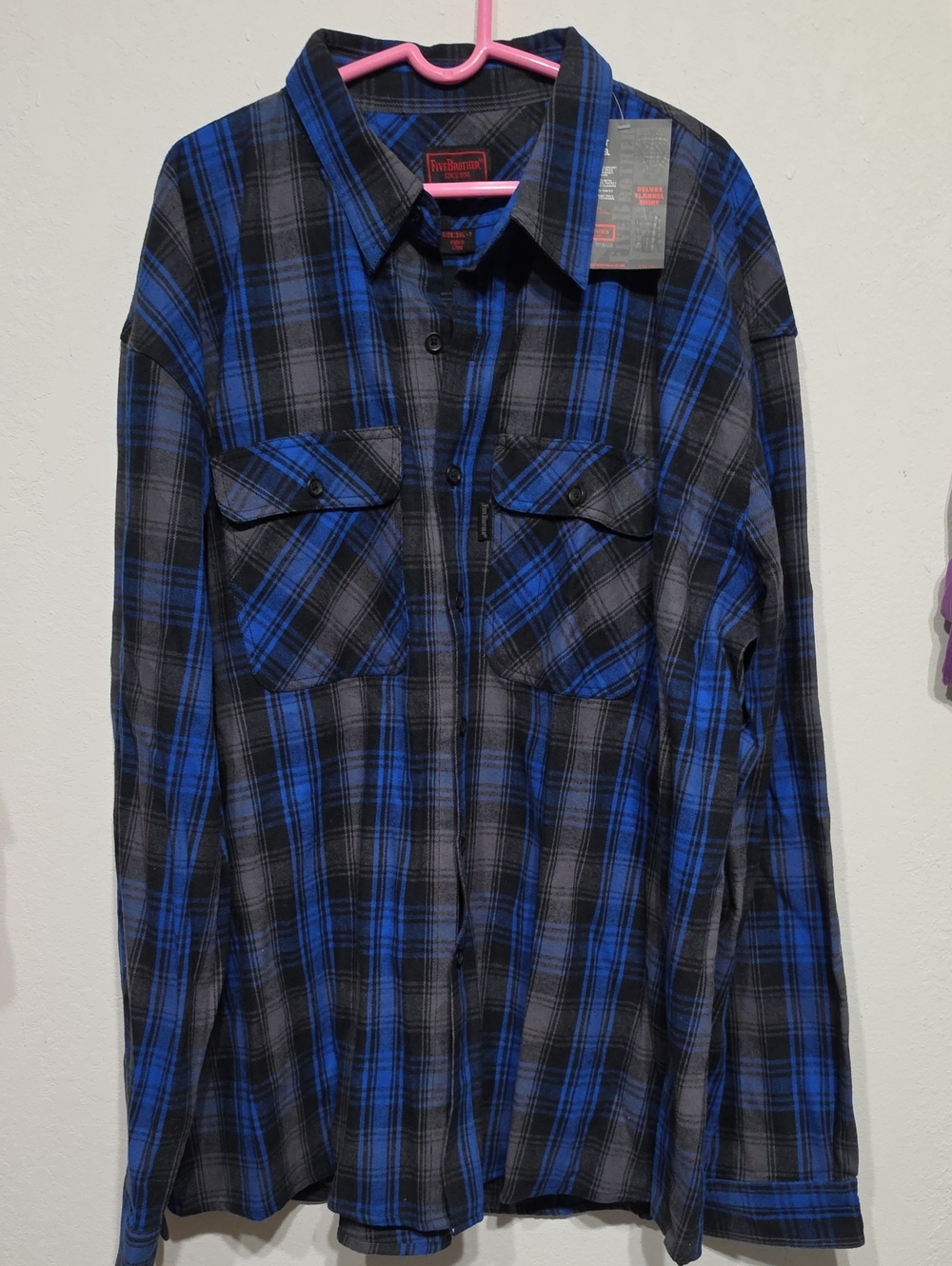 Timberland Men’s Blue and Black Plaid Button-Down Shirt
